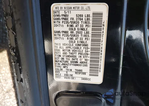 2011 Nissan Murano Crosscabriolet from USA, damaged, VIN JN8AZ1FYXBW001285